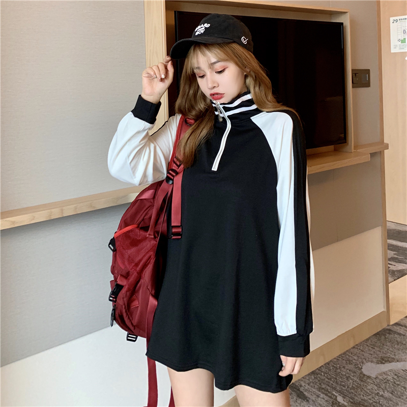 Áo kiểu SUXI cổ cao dáng dài phối khoá kéo thiết kế dáng rộng thoải mái