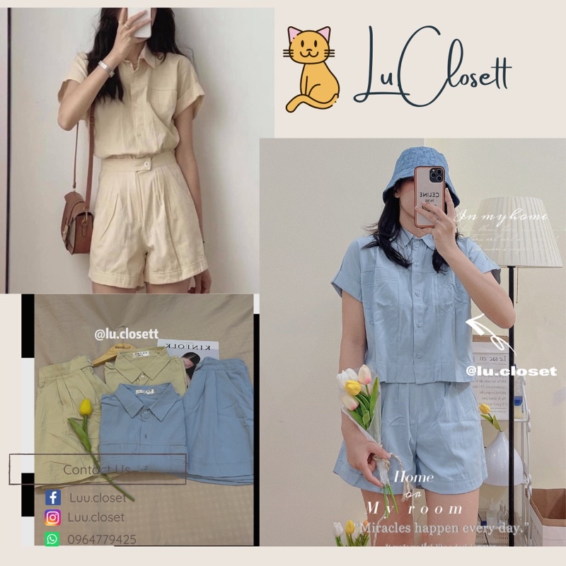 Set áo sơ mi croptop kèm quần short, Ulzzang  -set áo  khoác blazer croptop basic Lu.Closett