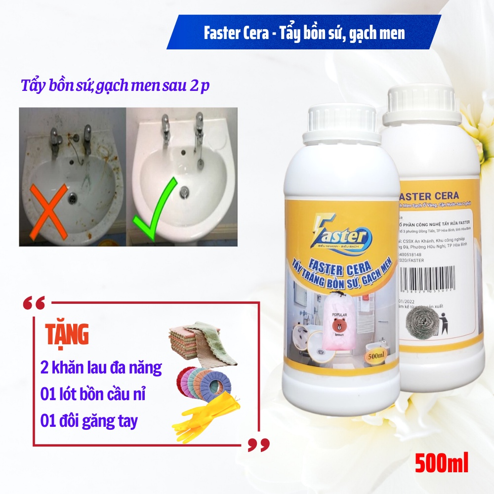 [SIÊU MẠNH] Tẩy trắng bồn cầu, cặn canxi, gạch men, vẹ sinh nhà tắm Faster Cera, siêu sạch an toàn - 500ml