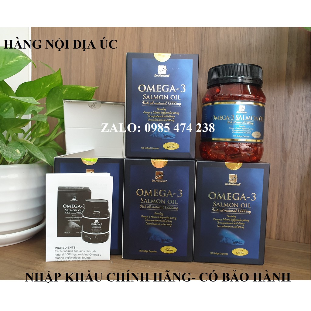 [QUÀ TẶNG + BẢO HÀNH CHÍNH HÃNG] Viên dầu cá Hồi Úc Dr Natural Omega 3 Salmon OiI 1000mg- 180 viên Omega3 Salmon Oil