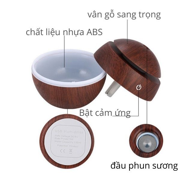 Máy phun sương khuếch tán tinh dầu, máy phun sương Mini Humdifier vân ỗ sang trong đèn led 7 màu