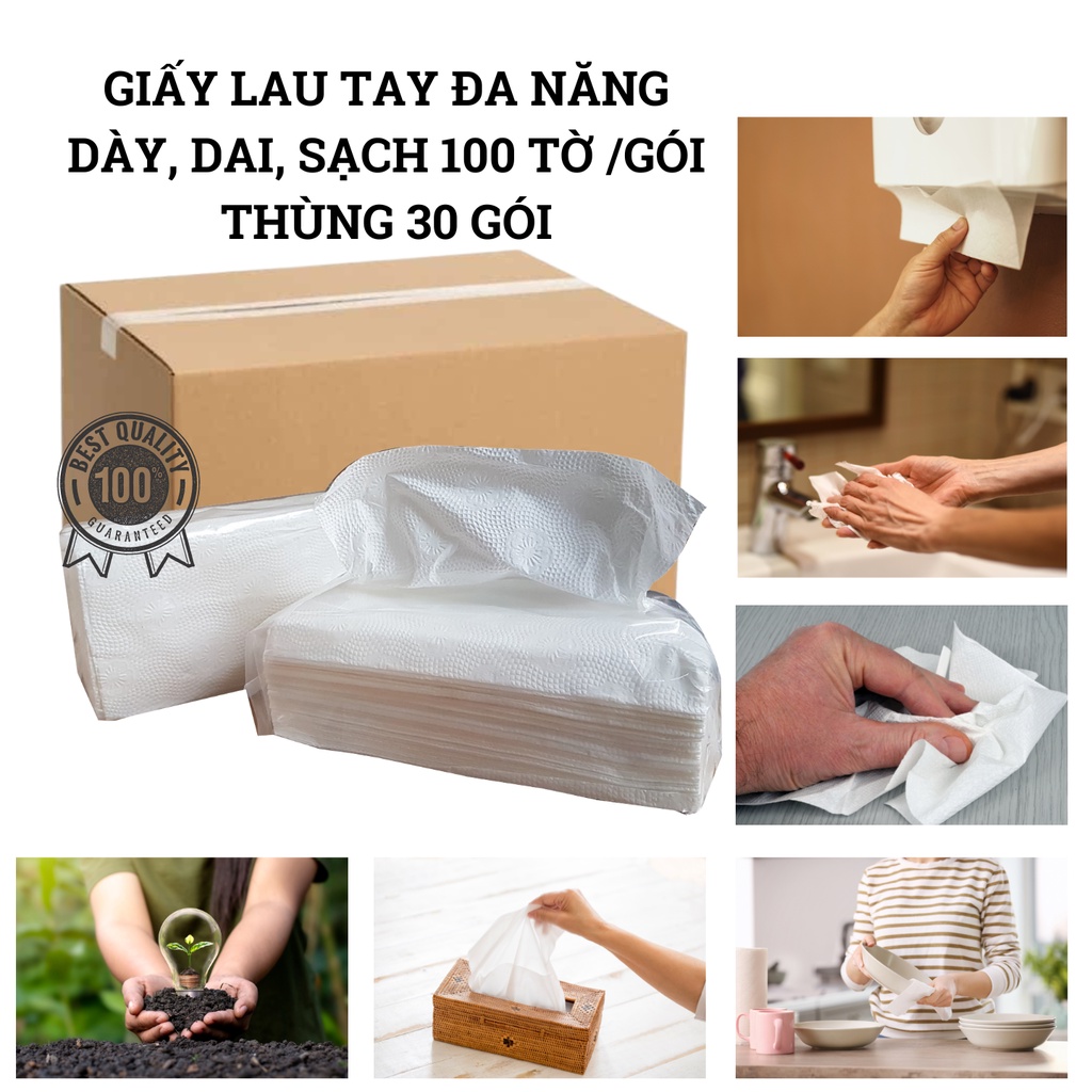 Thùng  Khăn giấy rút lau đa năng 100 tờ/ gói, lau tay, lau bếp, thấm dầu - giấy dày, mềm, dai, thấm hút tốt