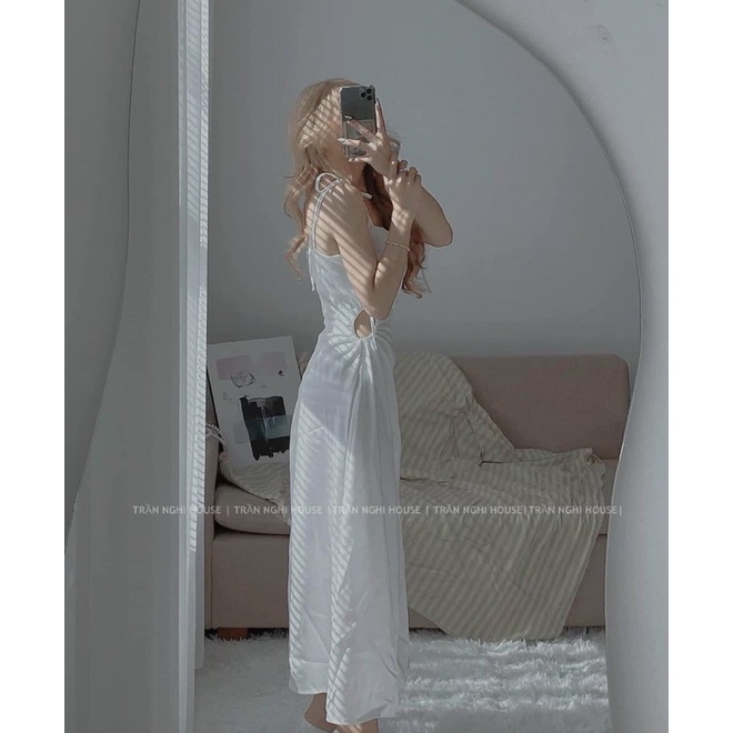 ĐẦM MIDI TRẮNG KHOÉT RÚT EO 2 DÂY MS241 DIBBY