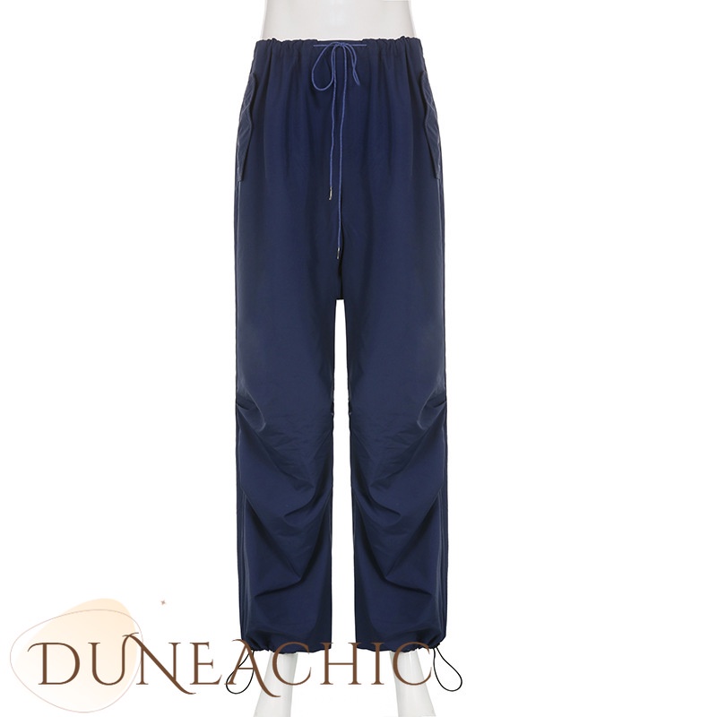 DUNEA Bộ Áo Tank Top Dáng Rộng Phối Quần Lưng Cao Phối Dây Rút Cá Tính Cho Nữ