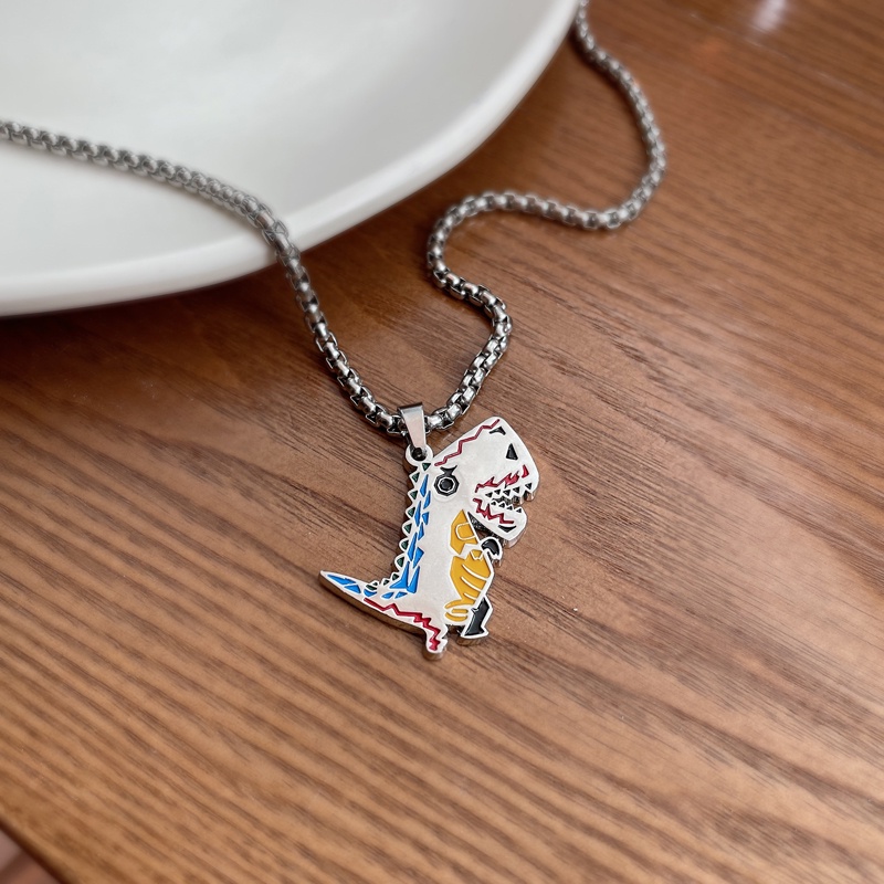 Hoạt Hình Vòng cổ Thép Titan Mặt Hình Khủng Long Nhỏ Dễ Thương