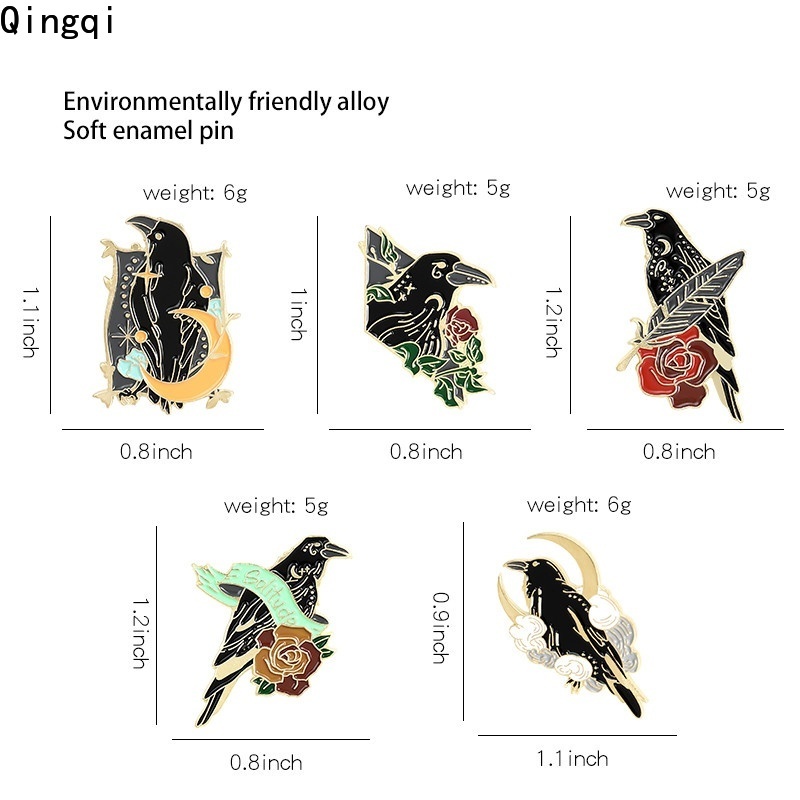 Ghim Cài Áo MISS ZOE Hình Quạ Đen Phối Lông Vũ Thời Trang Cho Nữ