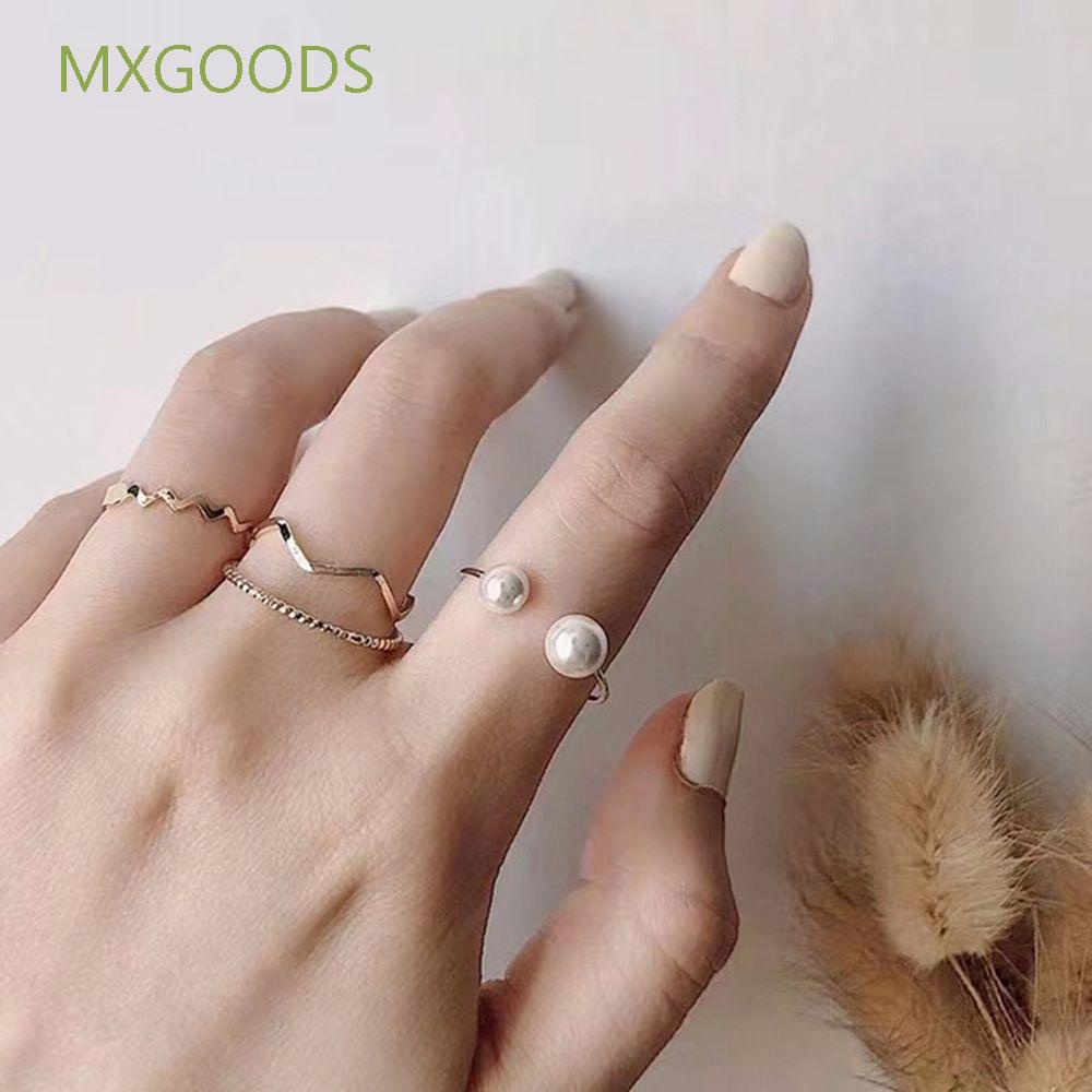 Set 4 Nhẫn Đeo Ngón Tay Đính Ngọc Trai Thời Trang Hàn Quốc Dành Cho Nữ