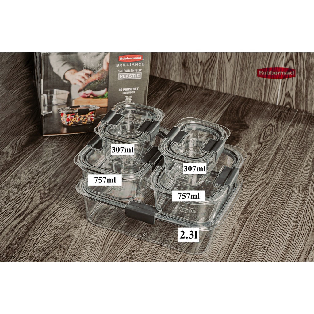 Bộ 5 hộp nhựa cao cấp Tritan Brillance nắp gài Rubbermaid USA