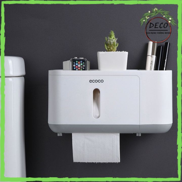 Hộp đựng giấy vệ sinh Ecoco dán tường ✅FREESHIP✅ có khay để đồ đa năng - ❄Loại cao cấp - Sản phẩm chính hãng, hình ch