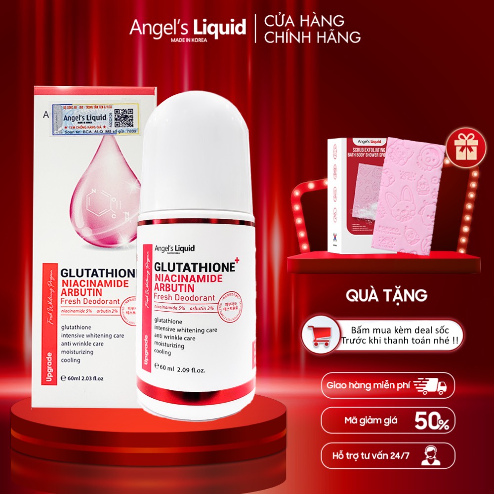 Lăn nách mờ thâm, dưỡng trắng da Angel's Liquid Glutathione plus Niacinamide Arbutin Fresh Deodorant 60ml