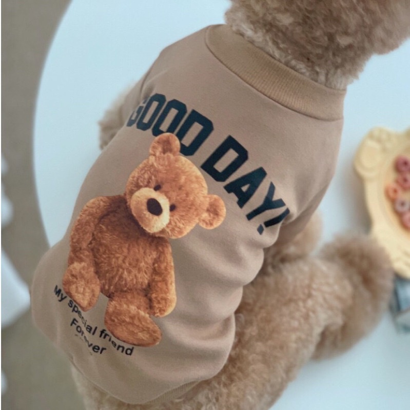 Áo thiết kế cho thú cưng - áo nỉ in chữ gấu teddy thời trang cho thú cưng