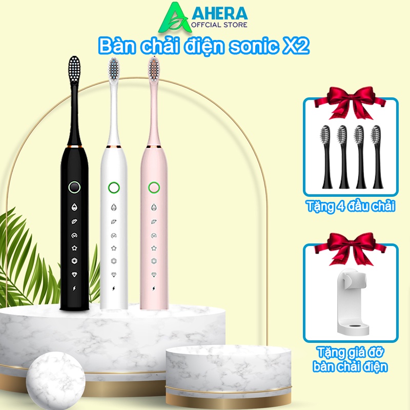 Máy đánh răng AHERA Sonic X2 bàn chải điện tự động 6 chế độ cho bé từ 7 tuổi và người lớn, BH 6 tháng đổi mới AH17
