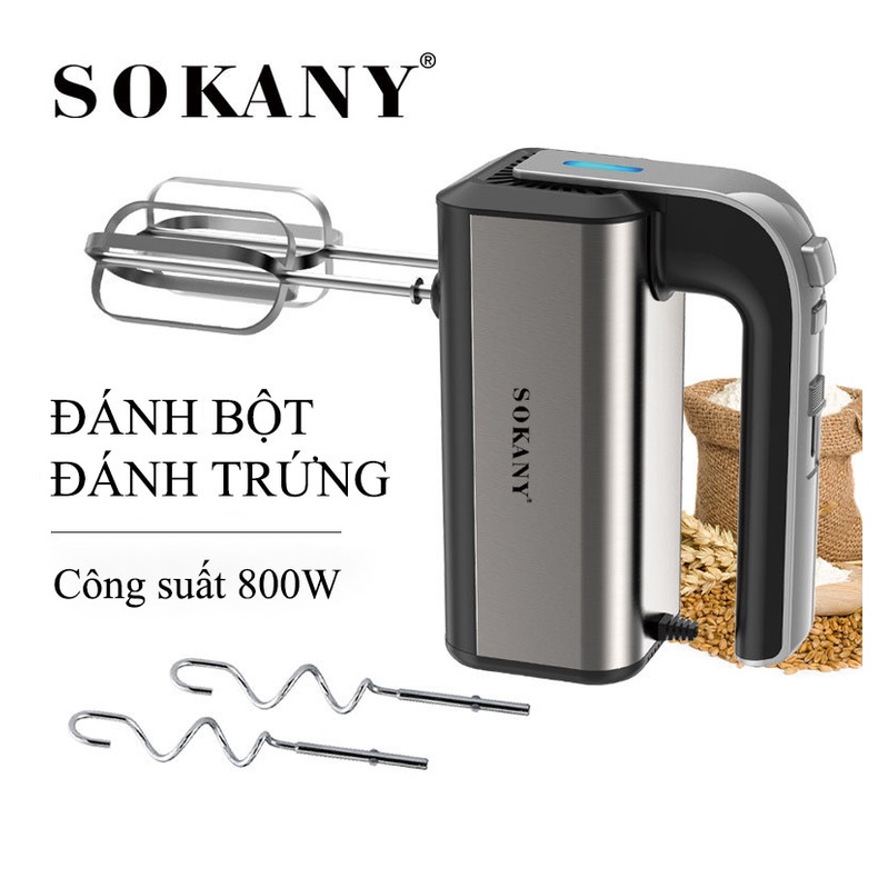 Máy đánh trứng cầm tay đánh được bột SOKANY 800W có 5 tốc độ SK-6651 - ấm đun nước thủy tinh HAEGER 2 lít, 2000W