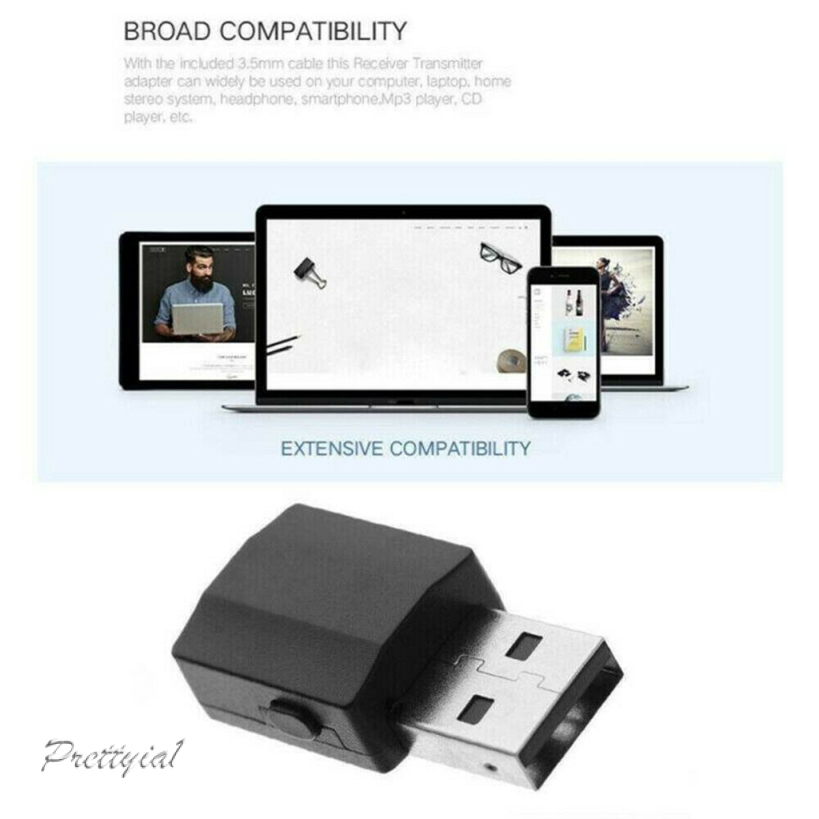 [PRETTYIA1] 2in1 Bluetooth v5.0 Dongle Plug & Play 10m for PC Support Windows 10 8.1 8