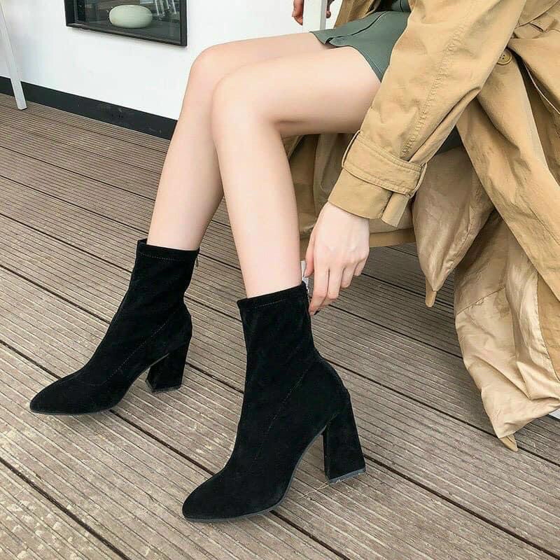 [HOT TREND] Bốt nữ da lộn hàng cao cấp đế vuông khoá sau siêu hot