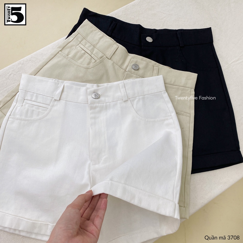 Quần short kaki nữ trơn màu gấu gập form nhỏ Twentyfive 3708