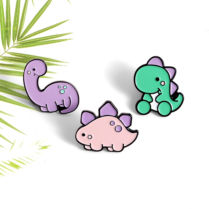 Ghim cài áo QIHE JEWELRY màu hồng hình khủng long Stegosaurus Diplodocus tráng men cho bé/bạn bè