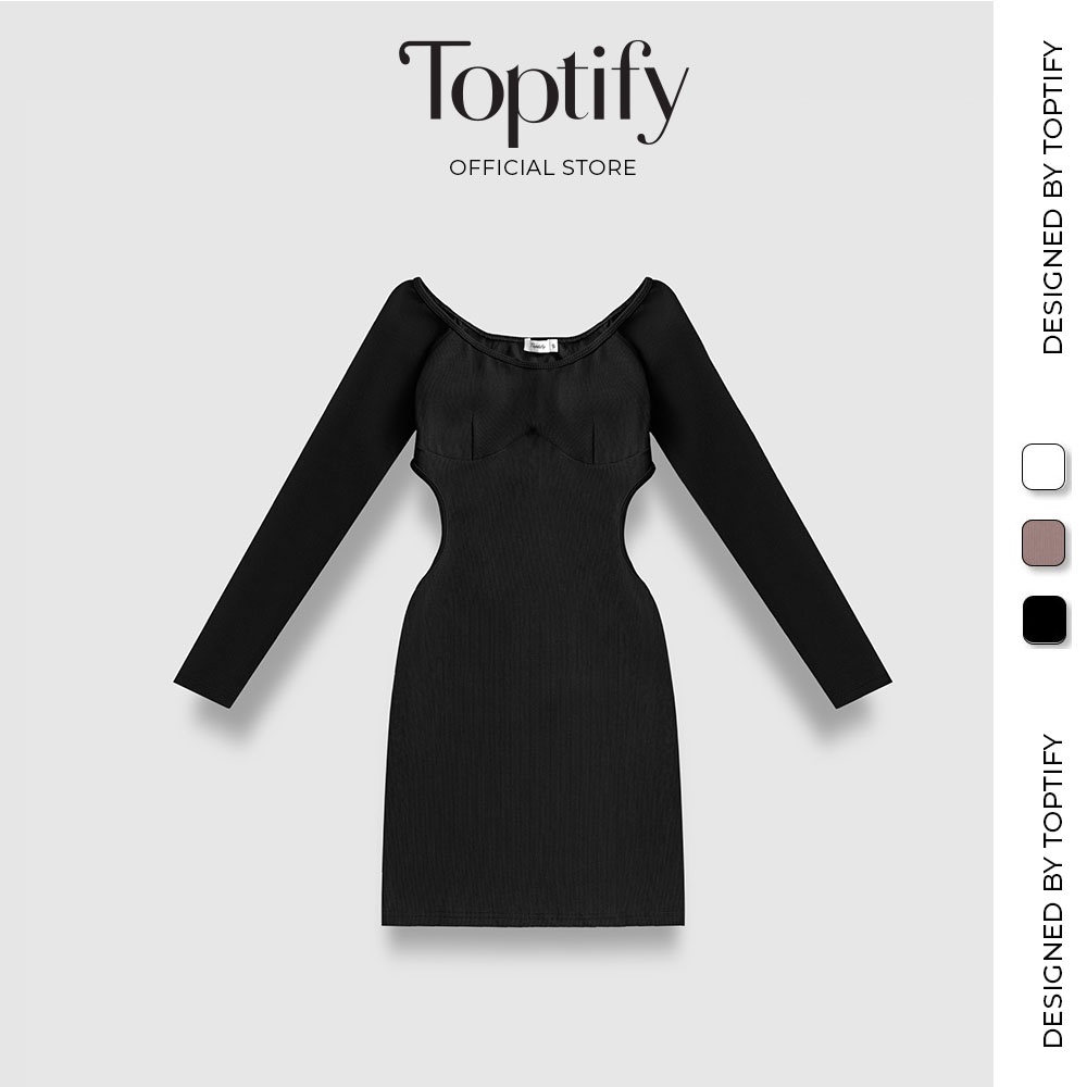 Đầm body dài tay TOPTIFY cổ thuyền khoét eo form ôm Love Spell Dress DT10