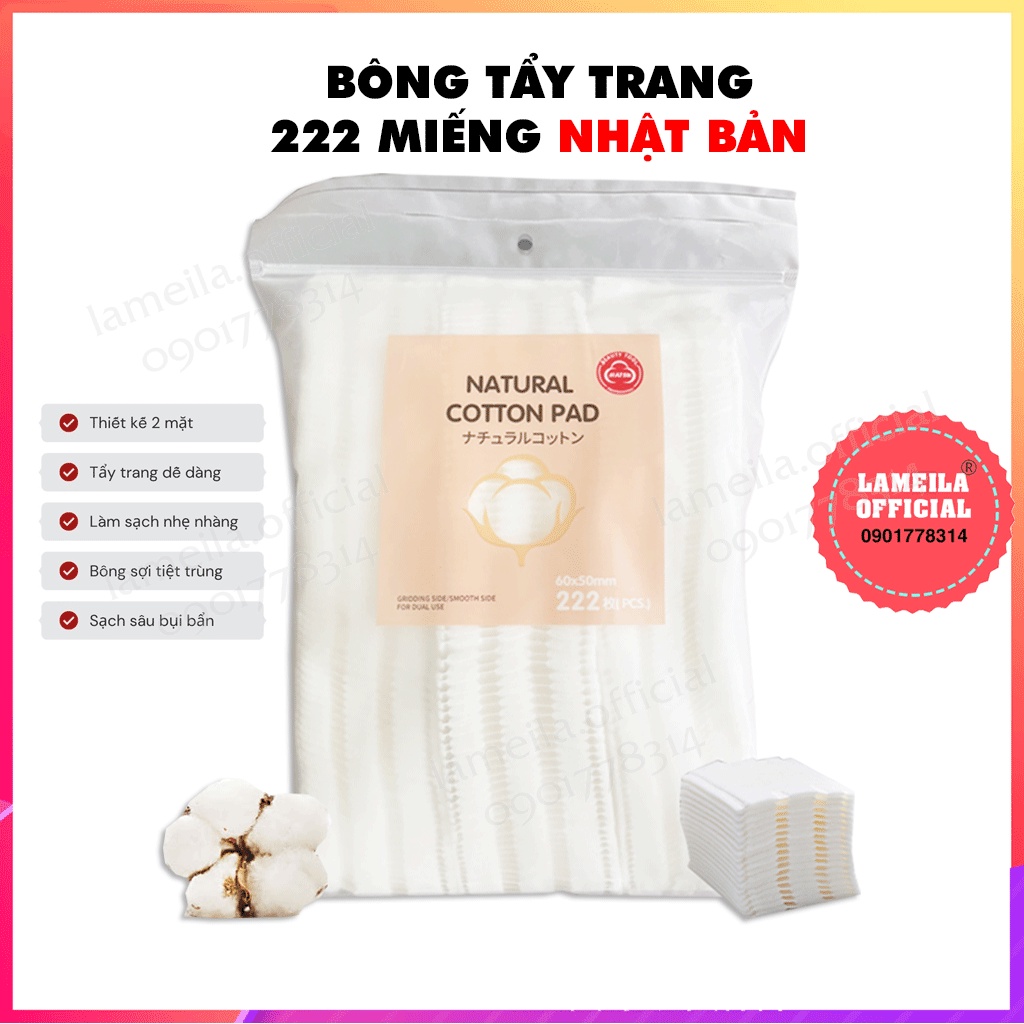 Bông tẩy trang Natural Cotton Pads 222 miếng Nhật Bản P0055x