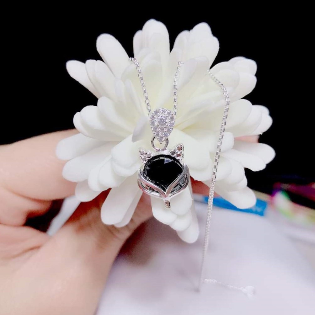 Dây chuyền bạc nữ mặt hồ ly gắn đá phong thủy, Vòng cổ Evasilver chất liệu bạc ý cao cấp