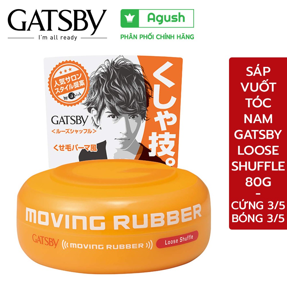 Sáp vuốt tóc nam cao cấp Gatsby Moving Rubber Loose Shuffle màu cam 80G bóng vừa rất cứng giữ nếp lâu thơm mùi trái cây