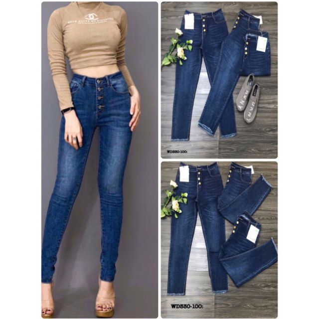 Quần jeans dài nút
