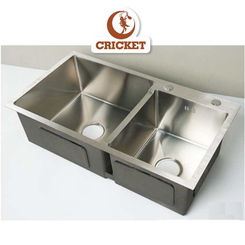 Chậu rửa chén đúc liền khối 82x45cm, 2 HỘC LỆCH (KB8245L) - INOX SUS 304 - Bồn rửa chén inox 100%