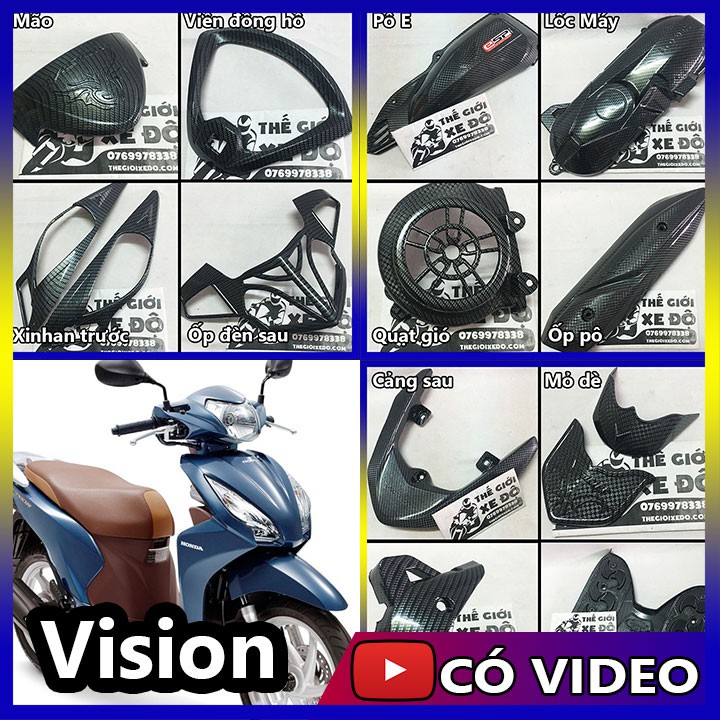 Phụ kiện carbon Honda Vision 2014 - 2015 - 2016 - 2017 - 2018 - 2019 - 2020 - đồ chơi ốp trang trí Vision