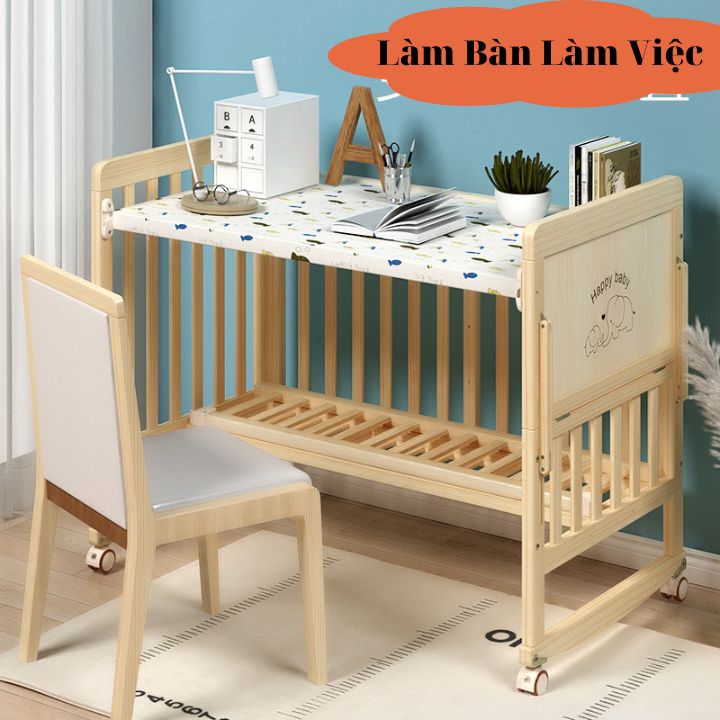 Nôi Cũi Gỗ Cho Em Bé + Tặng Kèm Yếm Xô, Đa Năng 6 Chế Độ Tiện Lợi Cho Mẹ Và Bé Leli Official