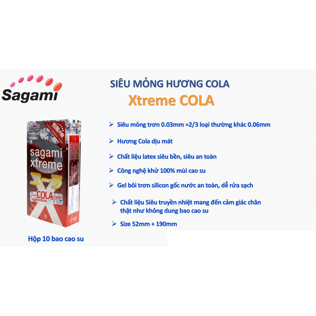 [BAO CAO SU SAGAMI] Bao cao su Sagami siêu mỏng nhất thế giới Sagami XTREME COLA hộp 03 CHIẾC