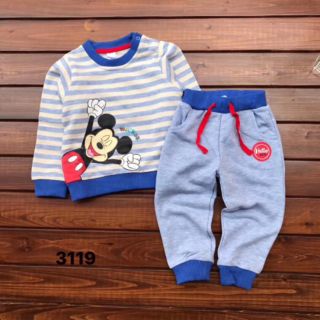 Bộ nỉ mickey kẻ xanh da trời Disney xuất dư