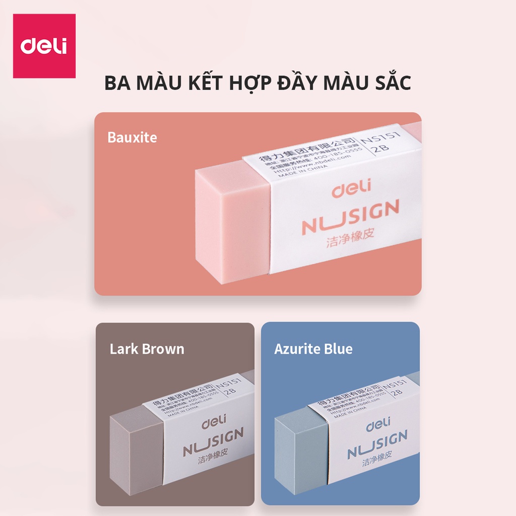Gôm tẩy chì 2B Deli - Không bụi - Màu Pastel - Tẩy sạch ít vụn và bụi tẩy - Phù hợp Học sinh, sinh viên, dân văn phòng