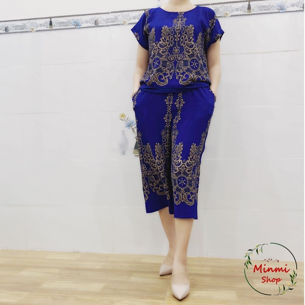 Đồ Bộ Trung Niên Ống Rộng Cho Mẹ Bà Ống Suông Quần Lở Hoạ Tiết Sang Trọng Voan Hàn Đồ Bộ Mặc Nhà U40 U50 | BigBuy360 - bigbuy360.vn