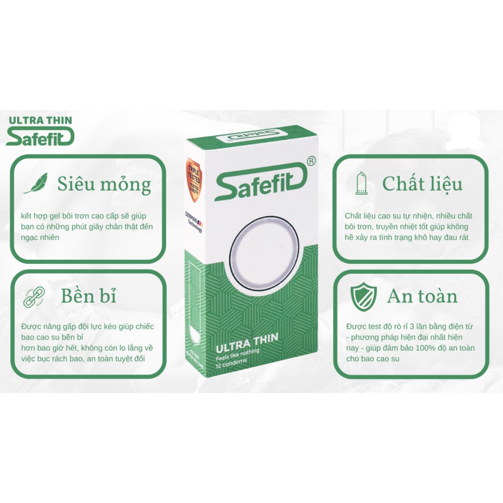 Bao Cao Su Safefit Untra Thin ⚡[Chính Hãng]⚡ Siêu Hot - Gân gai, Kéo Dài thời gian, Siêu mỏng