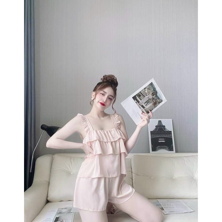 ❌SATIN❌Đồ bộ hai dây , đồ bộ đùi mặc nhà chipchip90 M0030