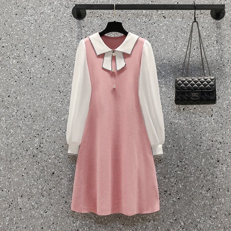 🌸Hàng oder 🌸 Váy đầm bigsize váy len dệt kim tay voan cổ nơ đính cúc Ngọc nữ tính dịu dàng🌸Hàng quảng châu | BigBuy360 - bigbuy360.vn