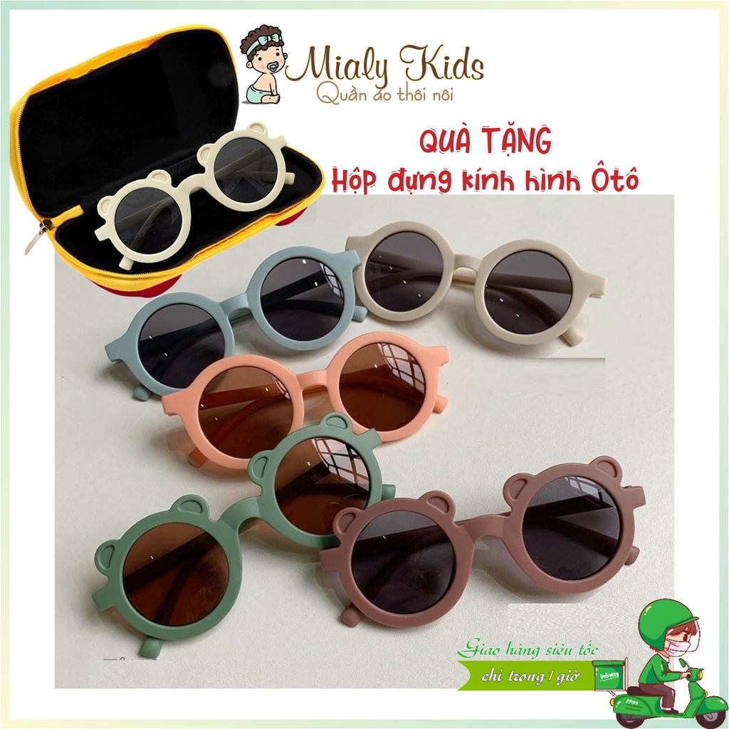 Kính Mắt Gọng Tròn Tai Gấu Kèm Hộp Đựng Kính Dễ Thương Cho Bé Trai Từ 1-4 Tuổi - Kính Trẻ Em Phong Cách Hàn Quốc