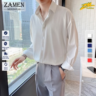 Áo sơ mi nam nữ ZM dài tay Unisex Basic Trơn Form rộng Chất cotton lụa mịn mát