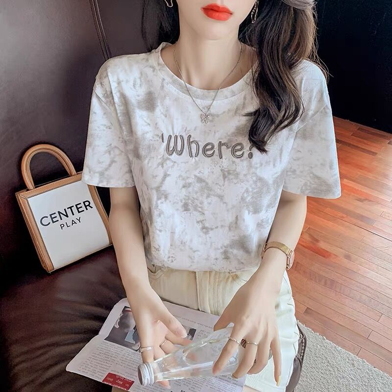Áo Thun Tay Ngắn Dáng Rộng Thêu Họa Tiết Thời Trang Xuân Hè Hàng Mới 2022 Dành Cho Bạn Nữ