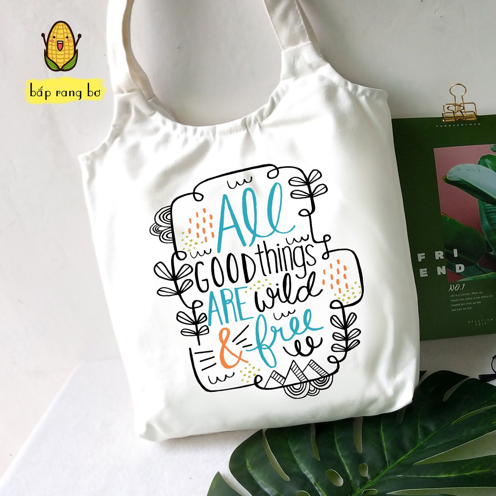 TÚI TOTE QUAI TRÒN BE THE CHANGE - VẢI CANVAS (CÓ KHÓA + TÚI CON)