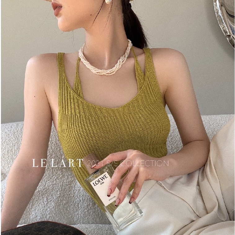 SUXI Áo Croptop Dệt Kim Trễ Vai Màu Sắc Thanh Lịch