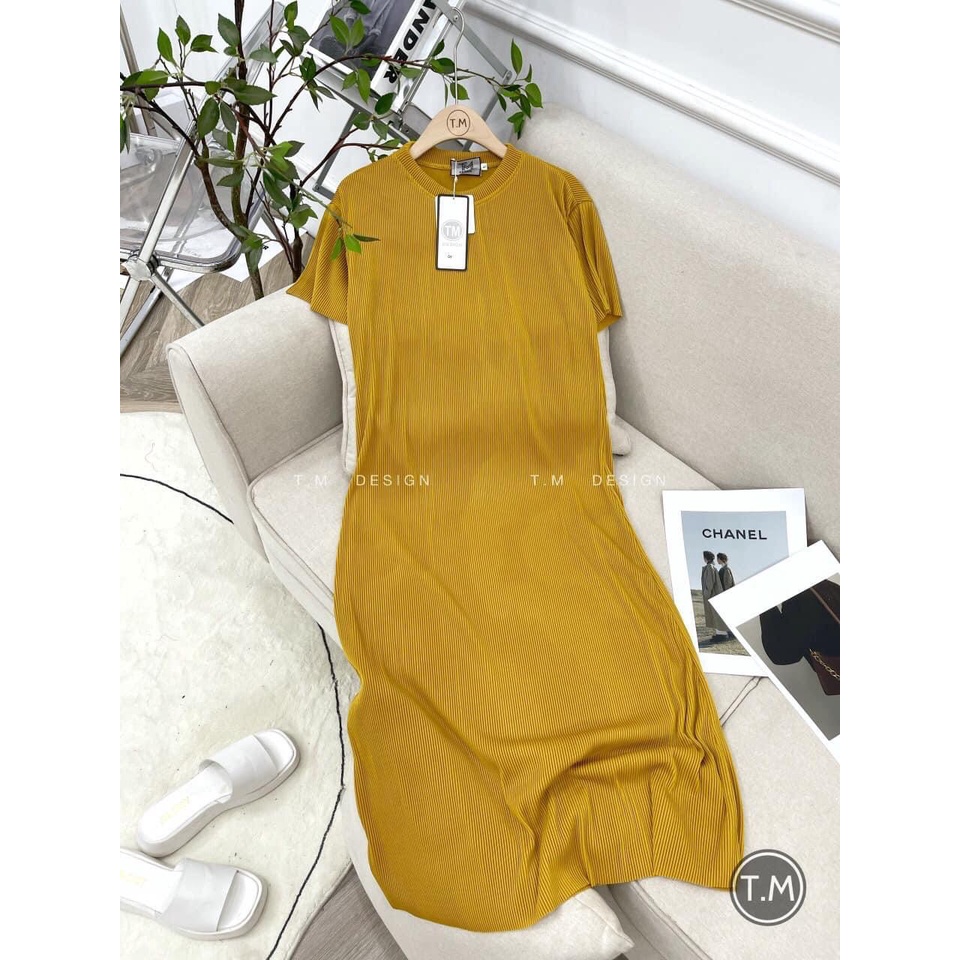 Đầm Xuông Dài Xếp Ly Tay Ngắn Vải Dày Dặn Đẹp Đầm Đi Chơi d13501