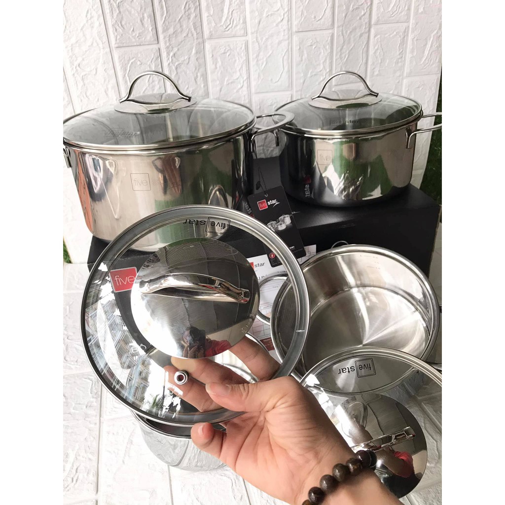 Bộ 5 nồi Inox cao cấp Fivestar Oval Kitchi nắp  kính [ BẢO HANG 5 NĂM]