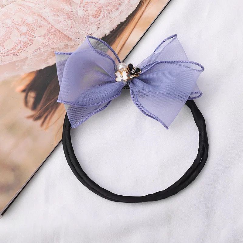 Dây Cột Tóc Đính Nơ Và Ngọc Trai Xinh Xắn