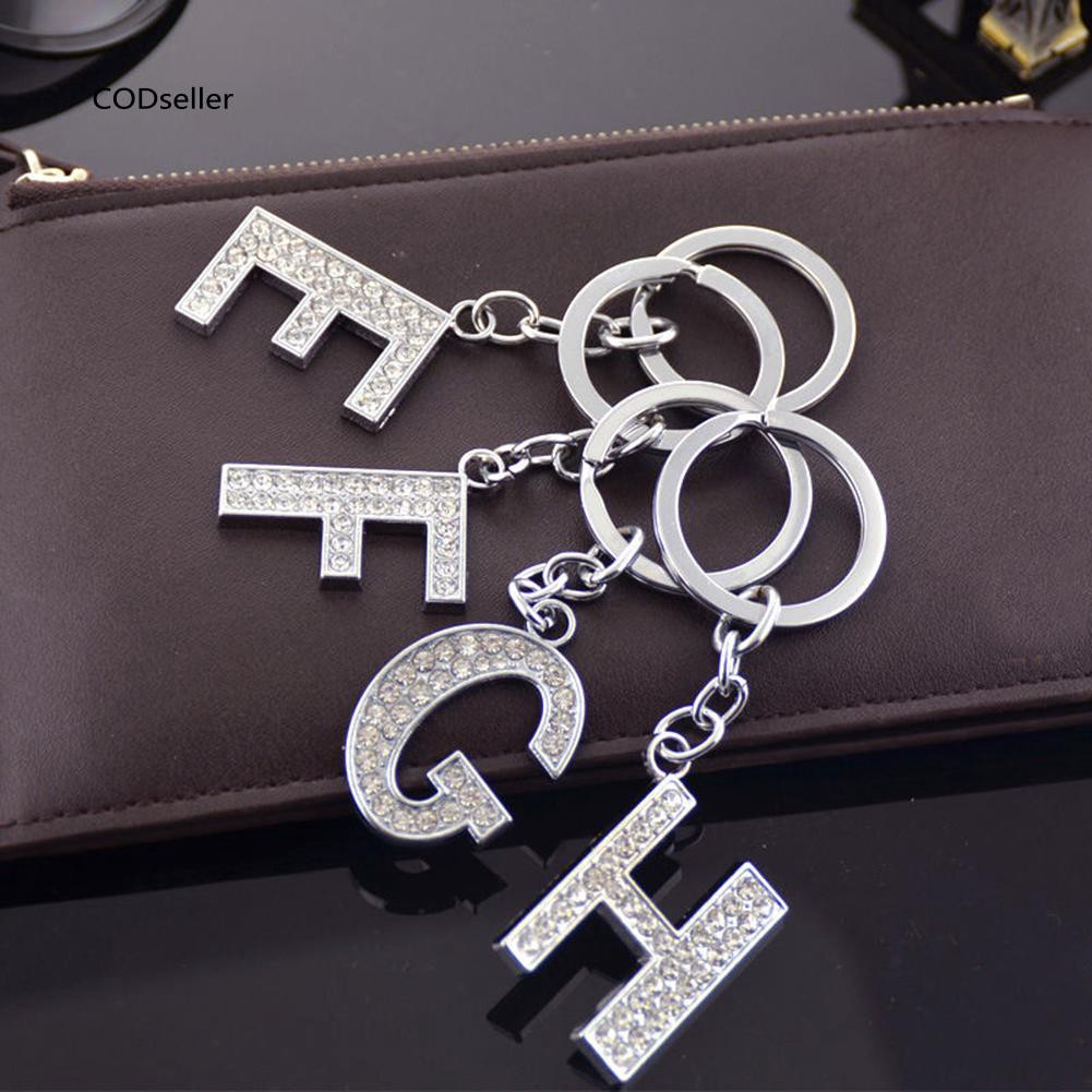 Móc khóa kim loại họa tiết chữ cái Alphabet đính đá thời trang phong cách Unisex