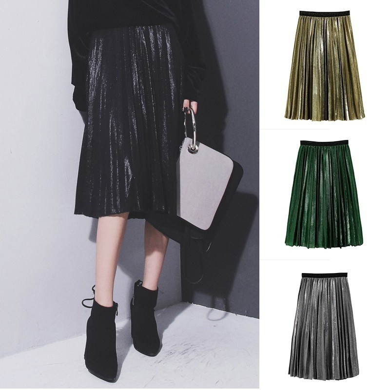 Váy nhung dài xếp ly thiết kế lấp lánh thời trang cho nữ