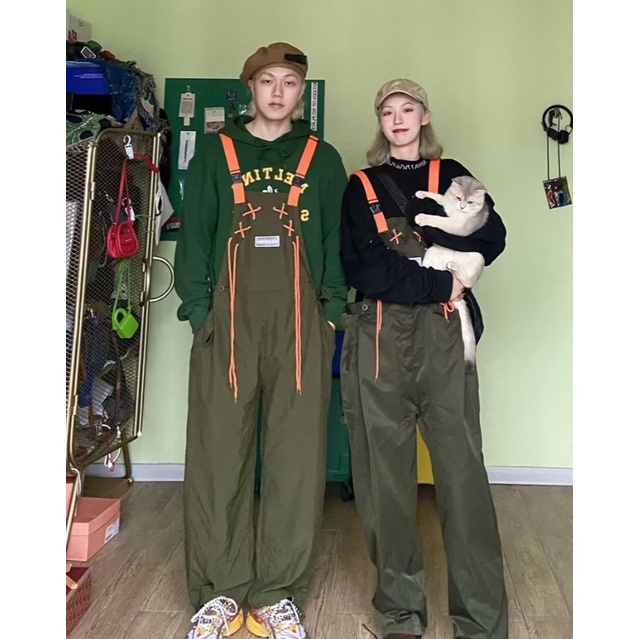 Quần Yếm Ống Rộng Phong Cách retro Hàn Quốc Cho Nam Nữ green quần yếm nam quần baggy nam