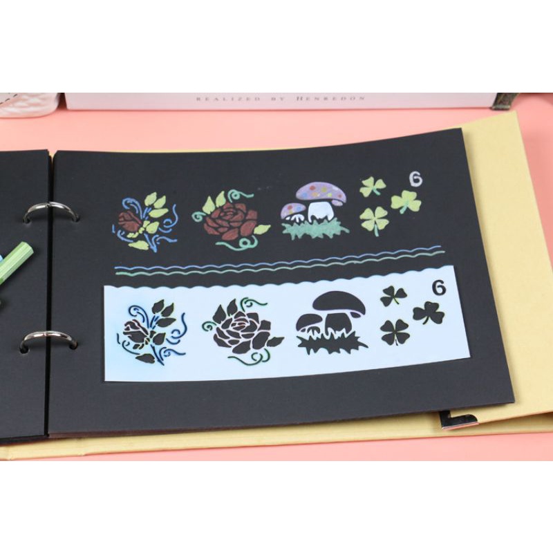 Bộ 8 khuôn vẽ tranh tô màu  hình con vật, hoa lá, nhân vật hoạt hình, xe cộ... Khuôn phun sơn trang trí DIY