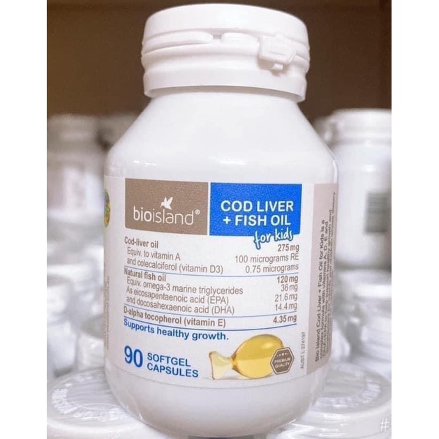 Tinh dầu gan cá tuyết Cod Liver Fish Oil Bio Island giàu DHA hộp 90 viên