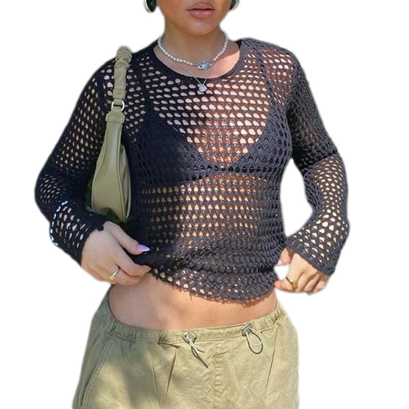 Brroa Áo Croptop Tay Dài Hở Lưng Mặc Ngoài Bikini Đi Biển Quyến Rũ Cho Nữ